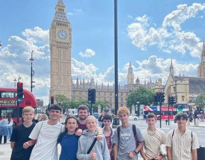 Group of teenage boys in front of Big Ben on trip with XUK summer camps